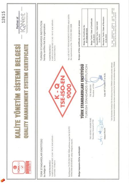 Kalite Yönetim Sistemi Belgesi (ISO 9001)